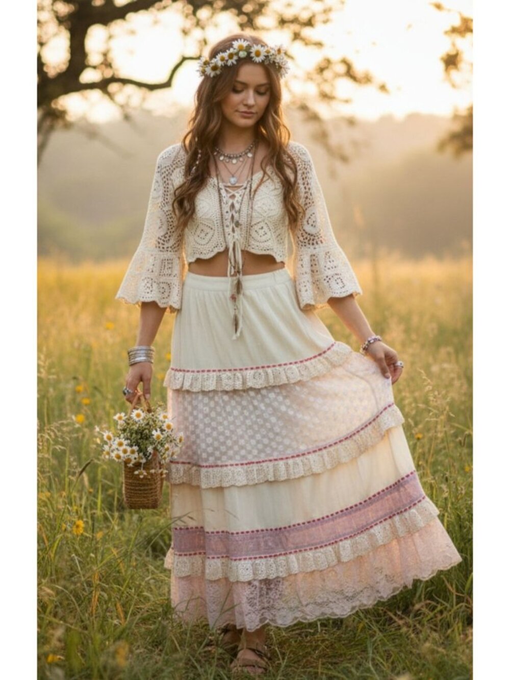 Blank By Anthropologie Boho Lace Vintage-Inspired Ruffled Crochet Layer XS-M - Picture 4 of 15